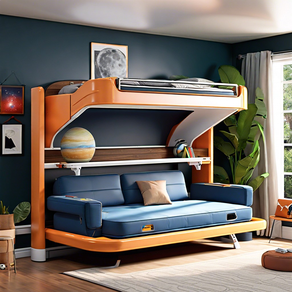 space saving bunk bed couch with rotating top bunk