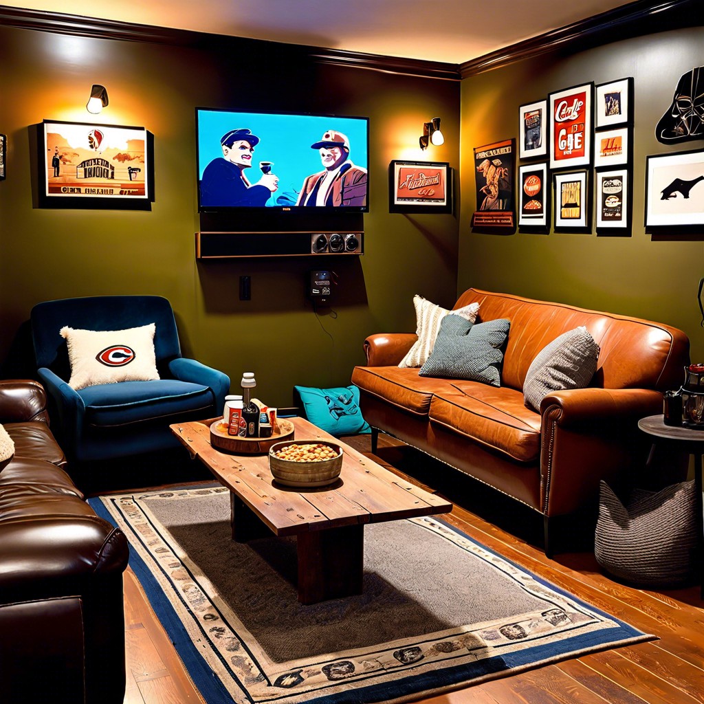 create a basement or man cave lounge area