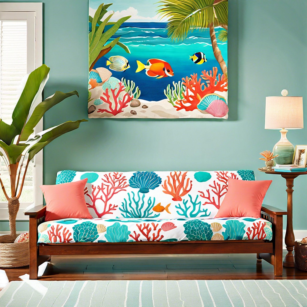 coral reef print futon