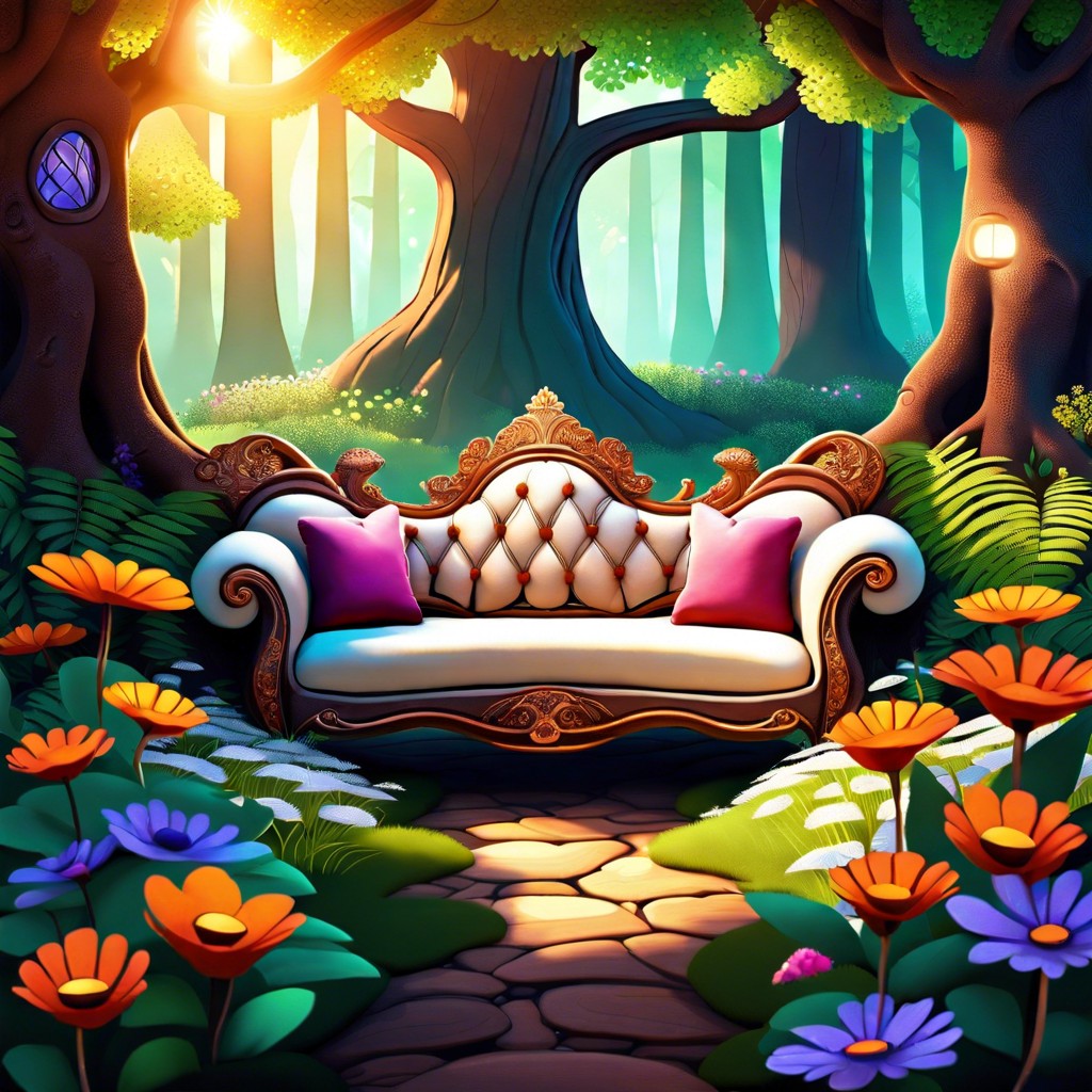 couch in a fantasy forest