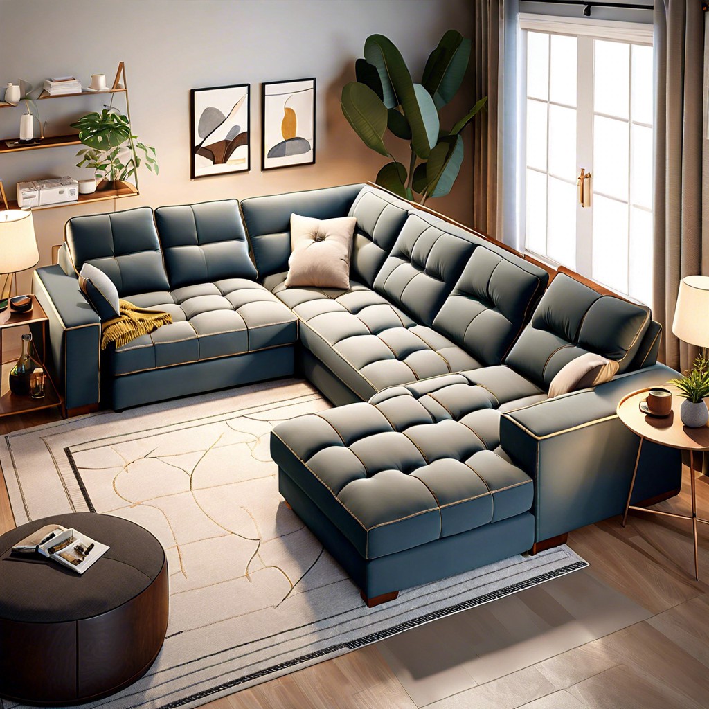 tufted sectional with drop down cup holders and sleeper option