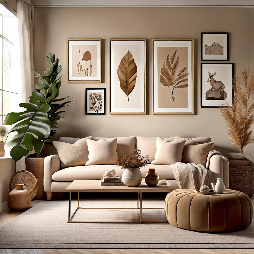 arrange a gallery wall with beige elements