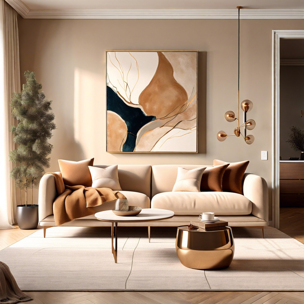 hang abstract art with beige accents nearby