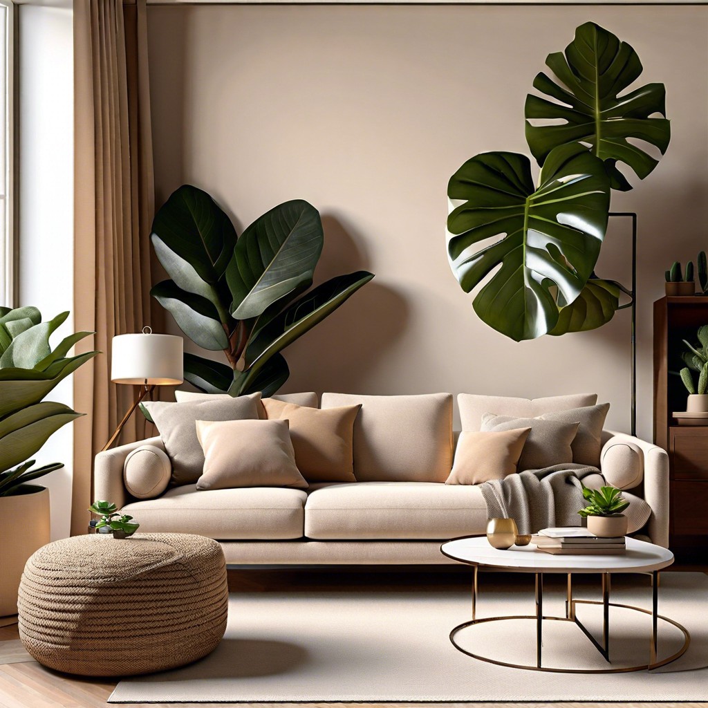 place a large indoor plant next to the sofa