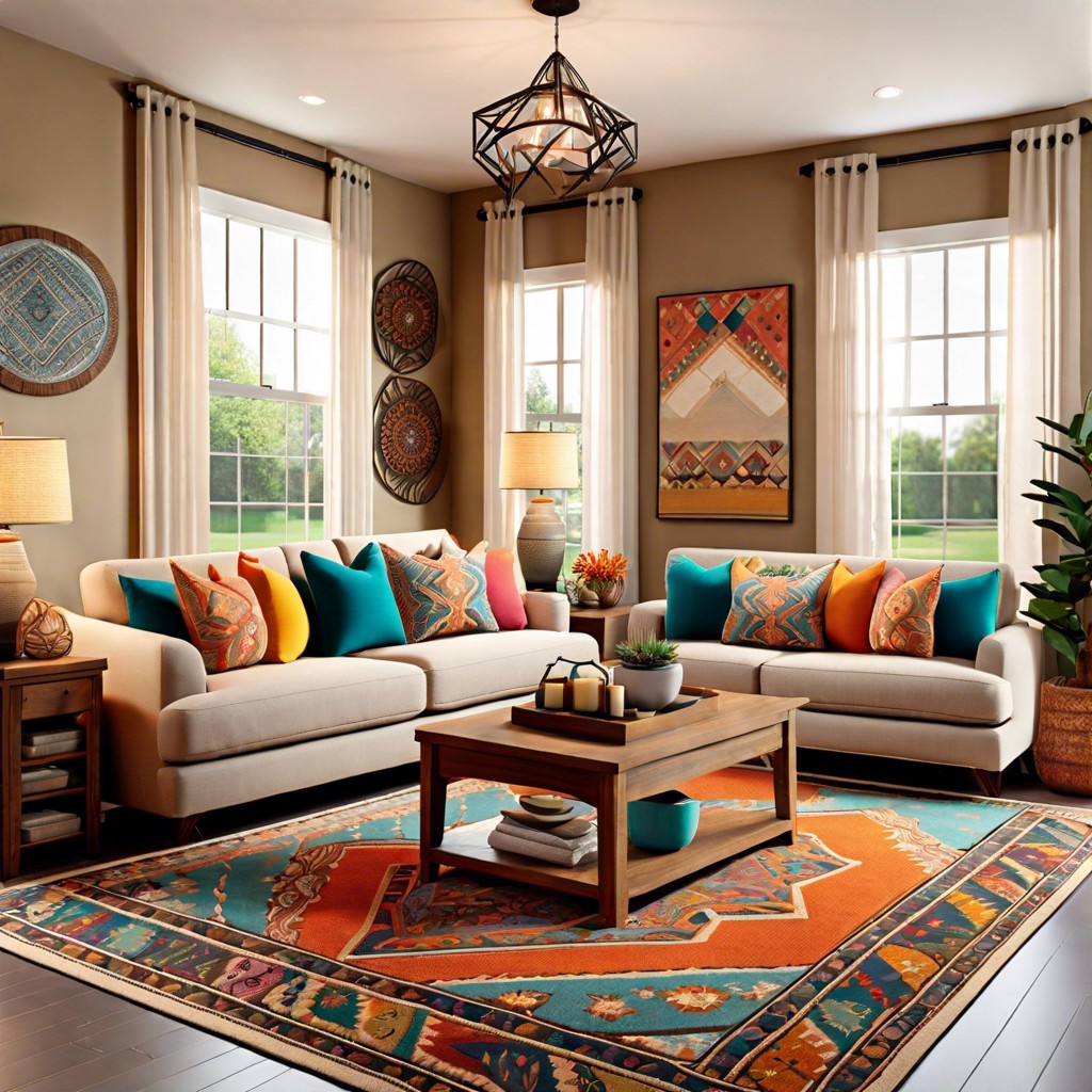 use a patterned area rug for contrast