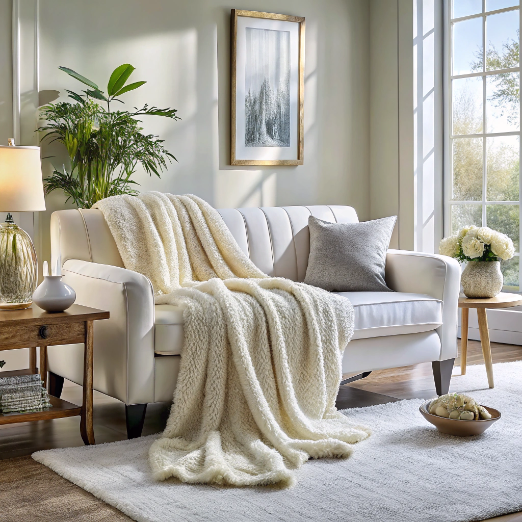 plush white throw blankets