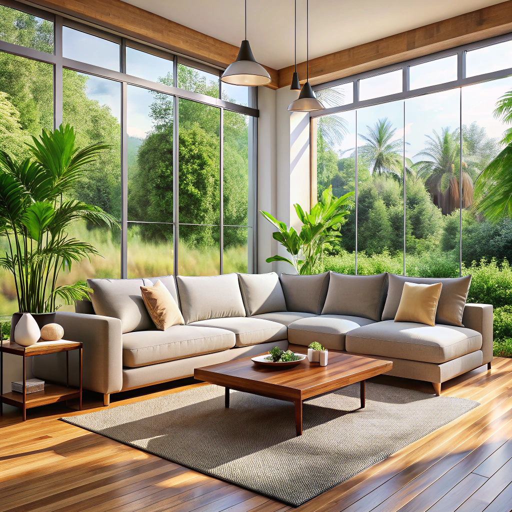 minimalist sectional with wooden base