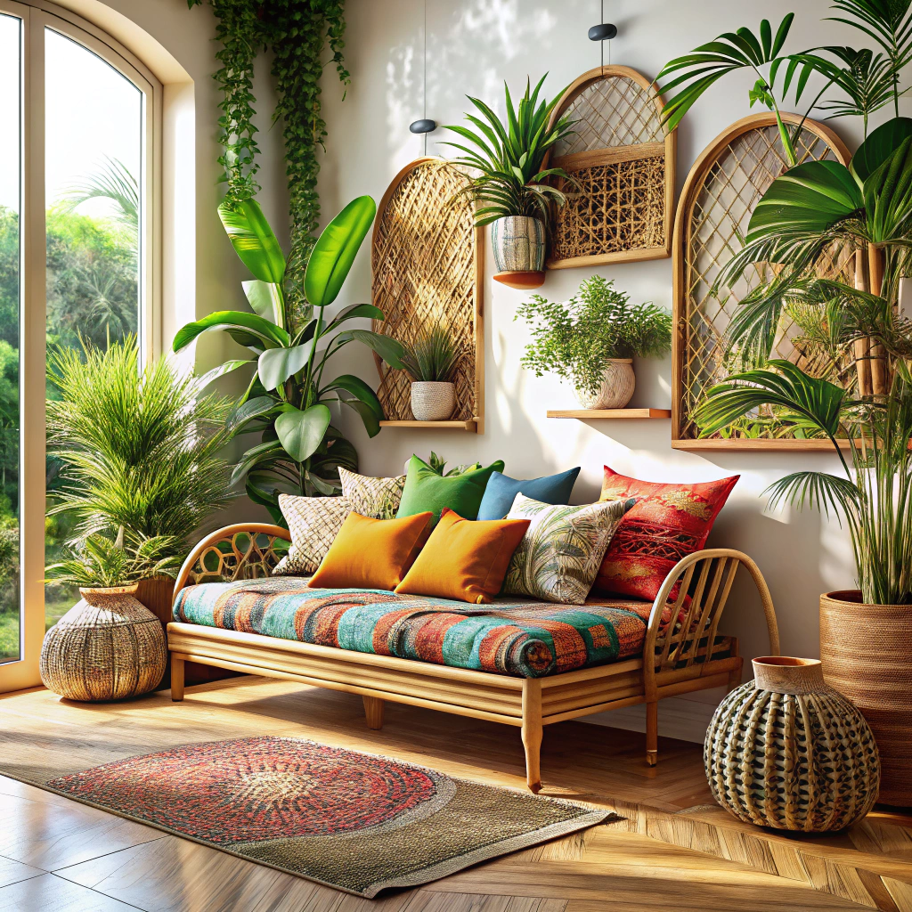 bohemian rattan bench