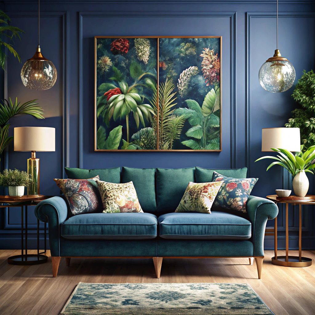 botanical prints in blue tones