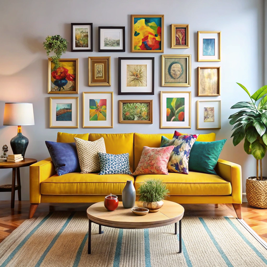 create a gallery wall with eclectic art